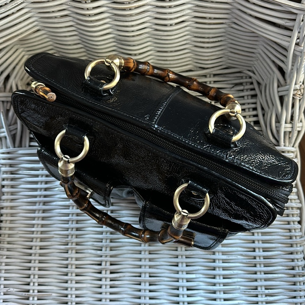 Talbots Black Patent Satchel with Bamboo Handles - Picture 7 of 16
